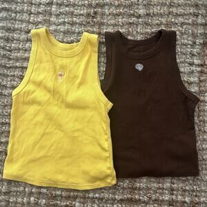 A New Day Ribbed Tank Bundle Yellow Brown Embroidered Size M Summer